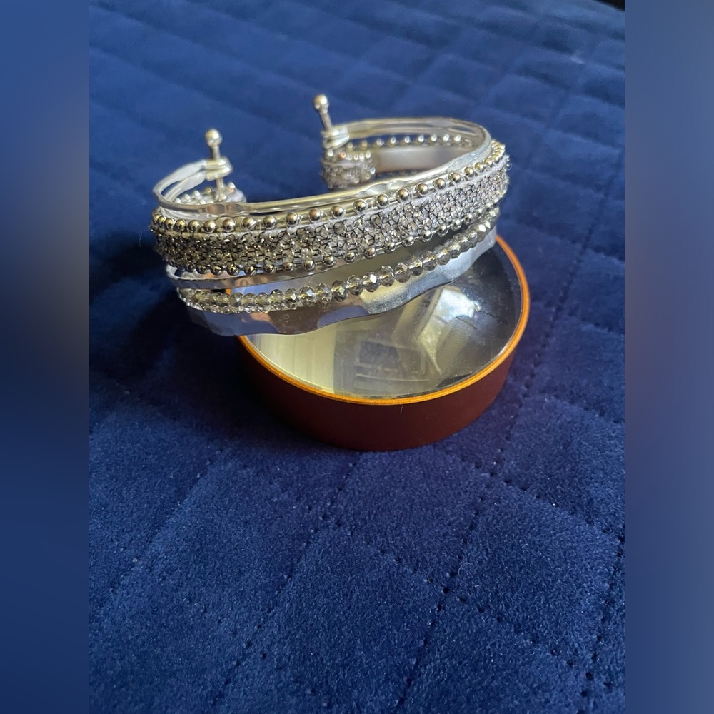 Silver Crystal Cuff Bracelet - Sparkling Rhinestone Accent